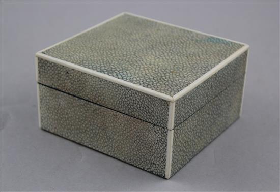 An Asprey 1930s shagreen and ivory banded table cigarette box, 5.5in.